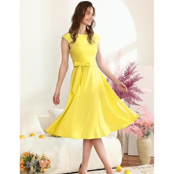 Dresstells Women's Yellow Modest Vintage Cocktail Formal Party Dresses - Picture 3 of 6
